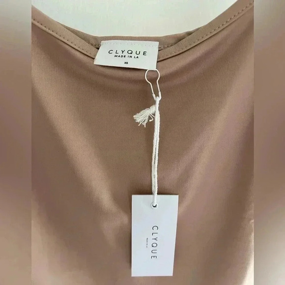 CLYQUE THE LABEL DONYA NUDE BODYSUIT TAN BEIGE THIN STRAP THONG LOW CUT-NWT - Picture 4 of 8